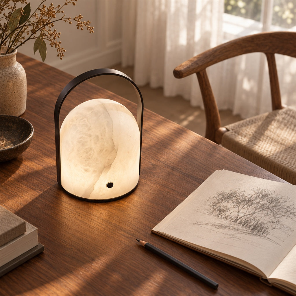 Aurelle Natural Alabaster Portable Table Lamp