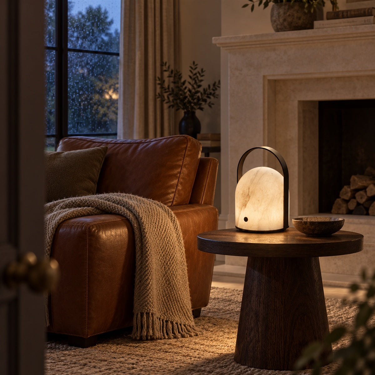 Aurelle Natural Alabaster Portable Table Lamp